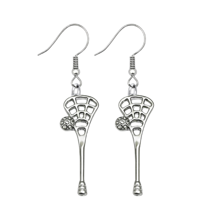 Silver CZ Lacrosse Stick Earrings