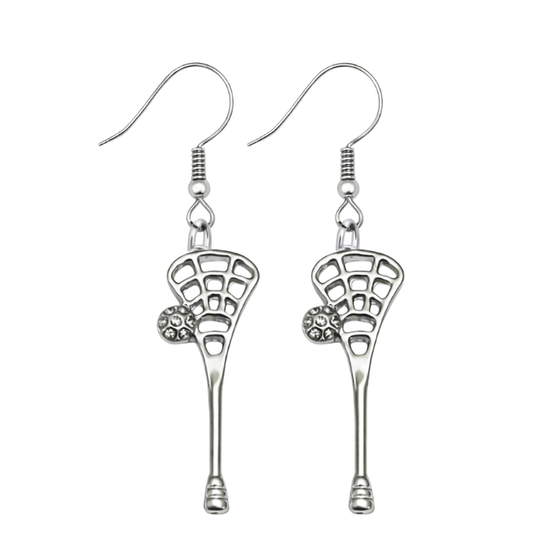 Silver CZ Lacrosse Stick Earrings