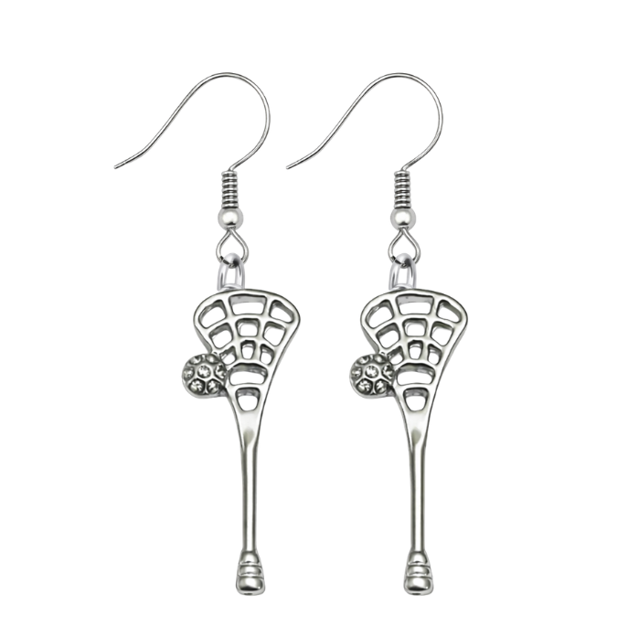Silver CZ Lacrosse Stick Earrings