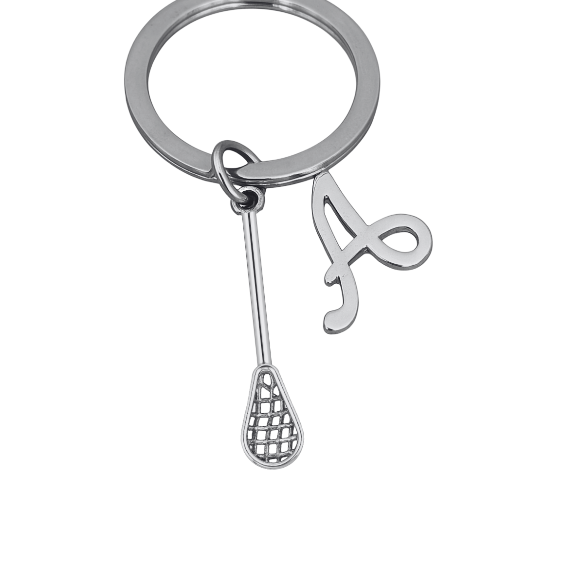 Personalized Lacrosse Zipper Pull Keychain with a Letter Charm