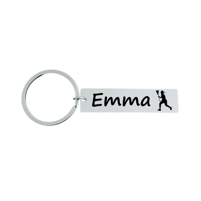 Girls Engraved Lacrosse Bar Keychain