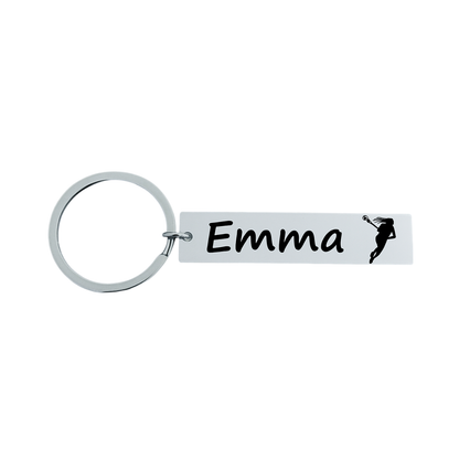Girls Engraved Lacrosse Bar Keychain