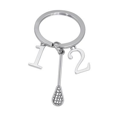 Personalized Lacrosse Zipper Pull Keychain with Number Charms