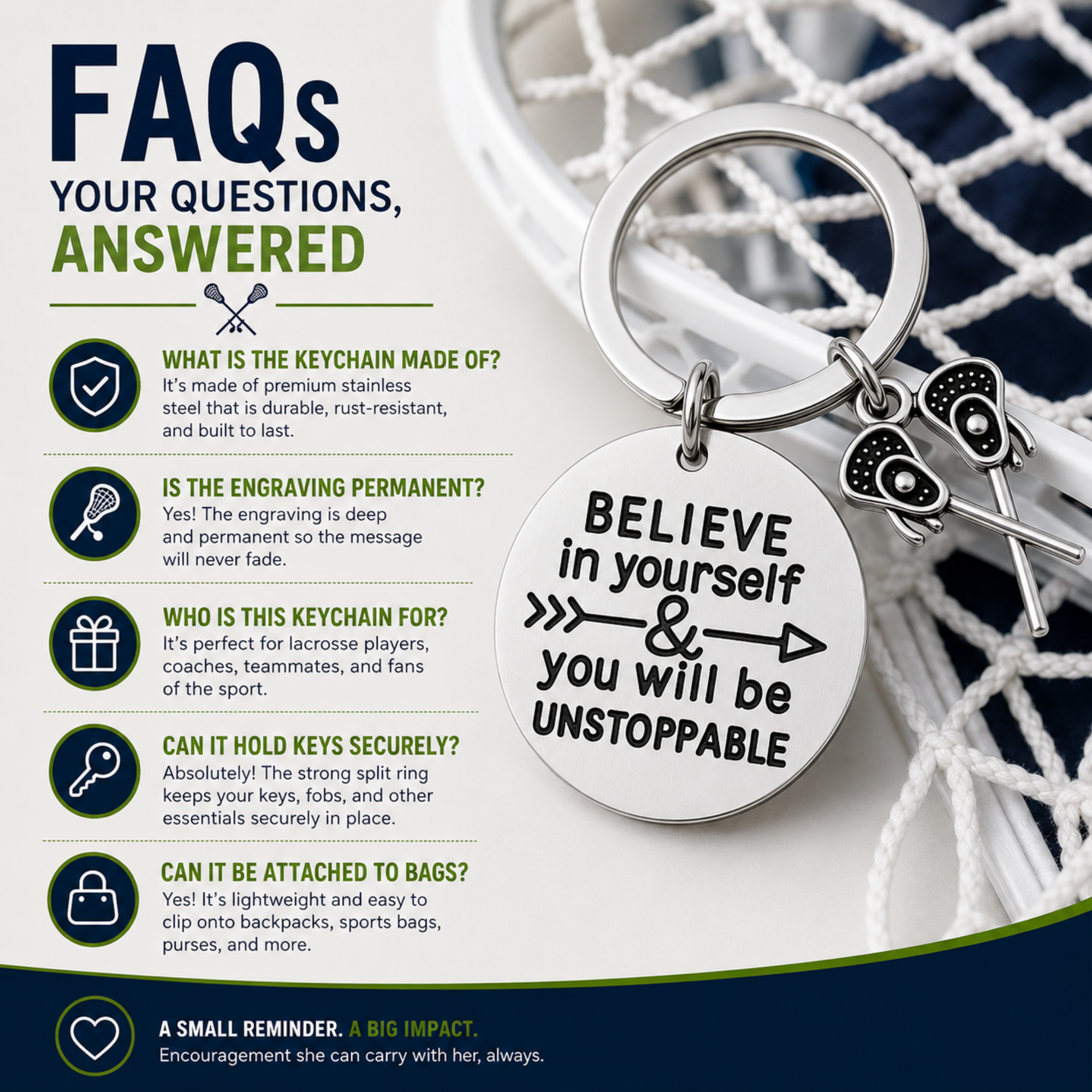 Lacrosse Keychain with Inspirational Charms