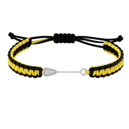 Yellow and black waterproof rope bracelet for lacrosse fans, with adjustable slip knot closure.