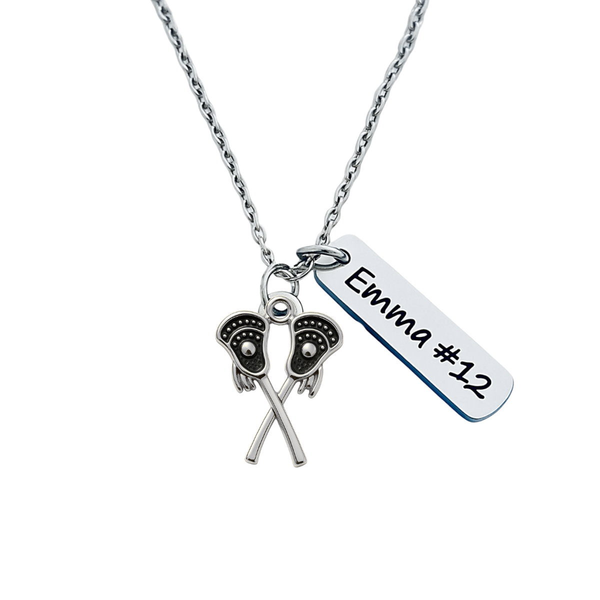 Engraved Lacrosse Tag Charm Necklace