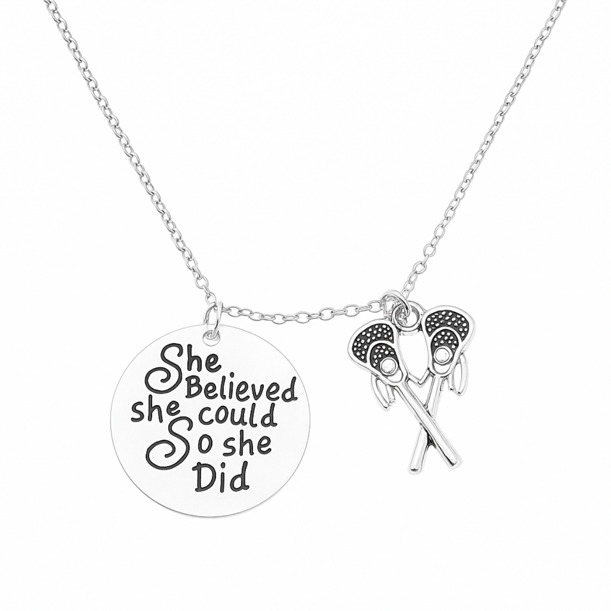 Girls Lacrosse Necklace- She Believed She Could So She Did