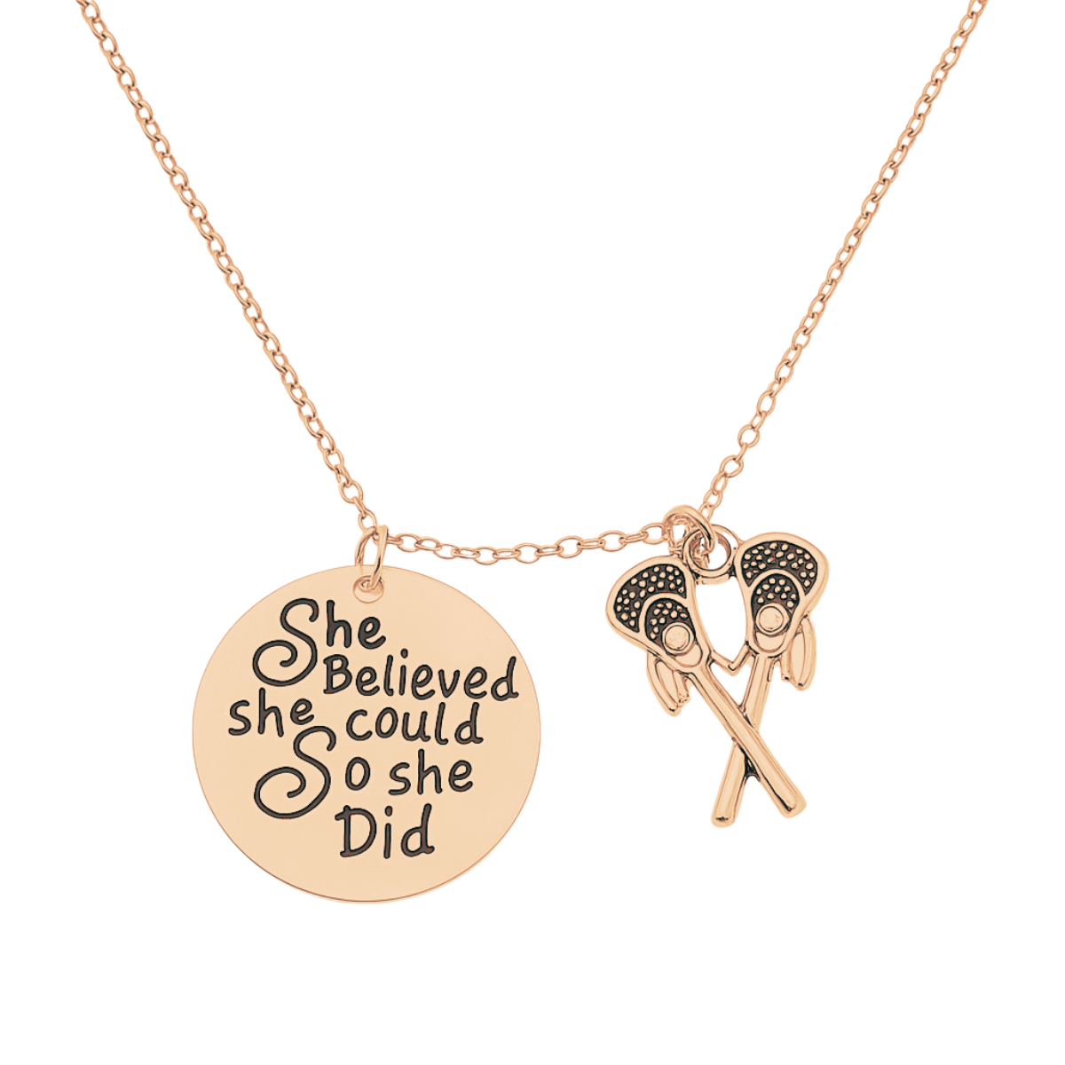 Girls Lacrosse Necklace- She Believed She Could So She Did