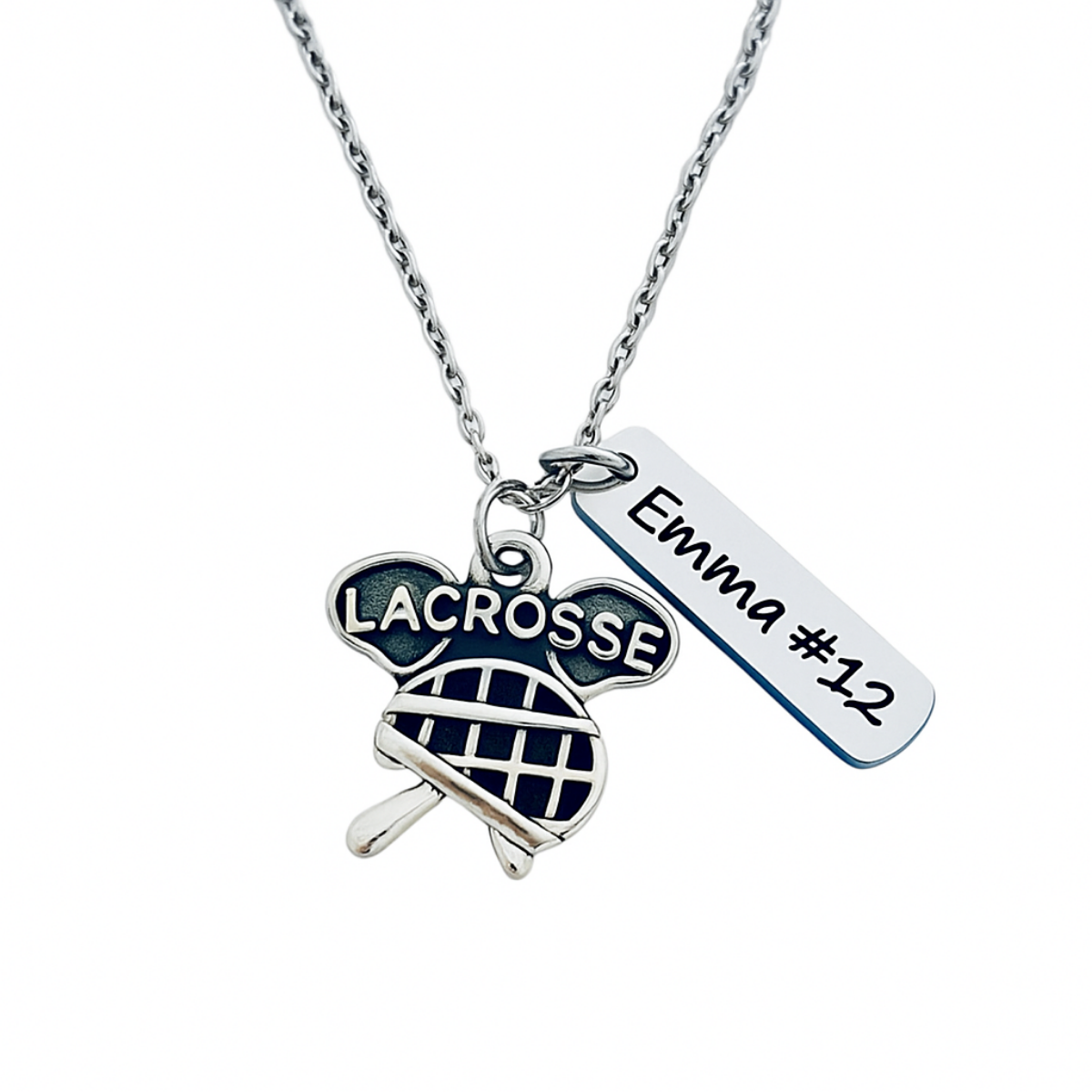 Engraved Lacrosse Tag Charm Necklace