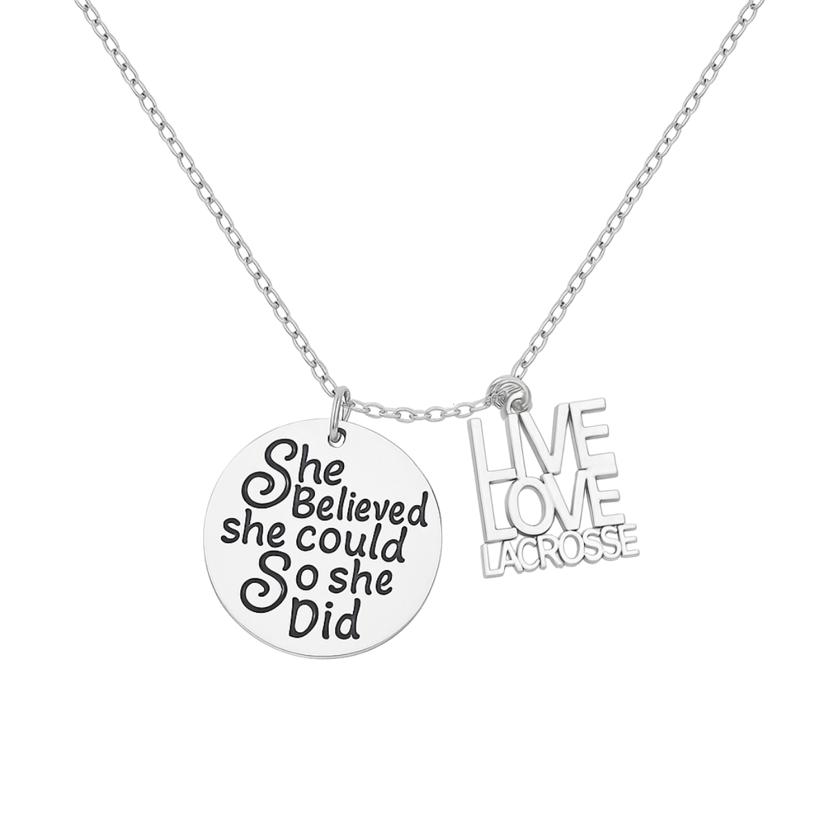 Girls Lacrosse Necklace- She Believed She Could So She Did