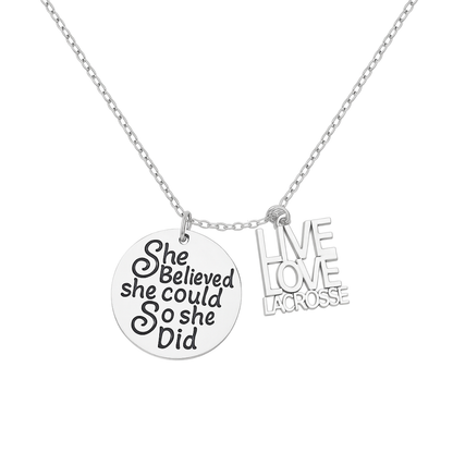 Girls Lacrosse Necklace- She Believed She Could So She Did