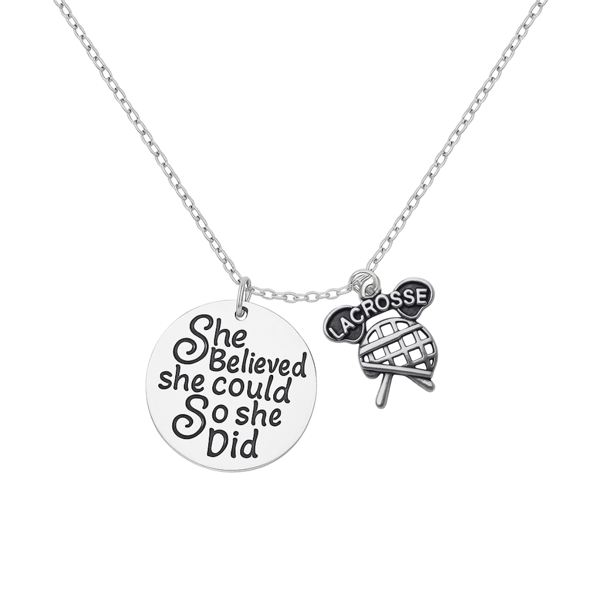 Girls Lacrosse Necklace- She Believed She Could So She Did