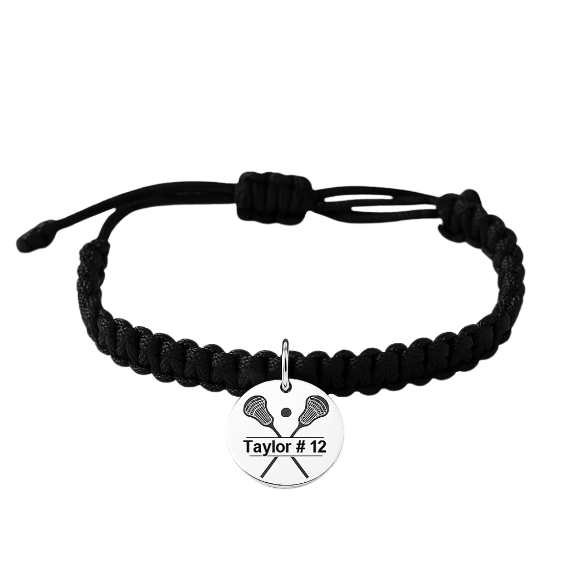 Personalized Engraved Lacrosse Adjustable Rope Bracelet - Pick Color