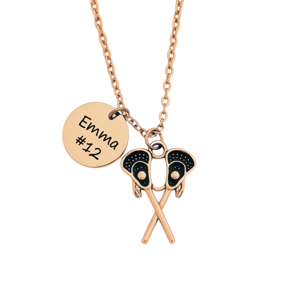 Engraved Lacrosse Charm Necklace - Pick Style