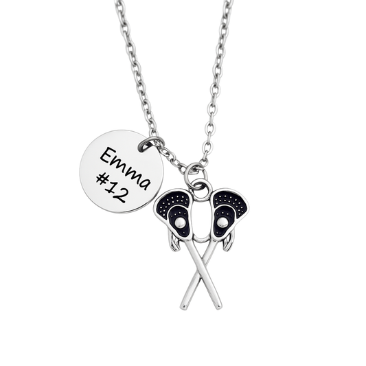 Engraved Lacrosse Charm Necklace - Pick Style