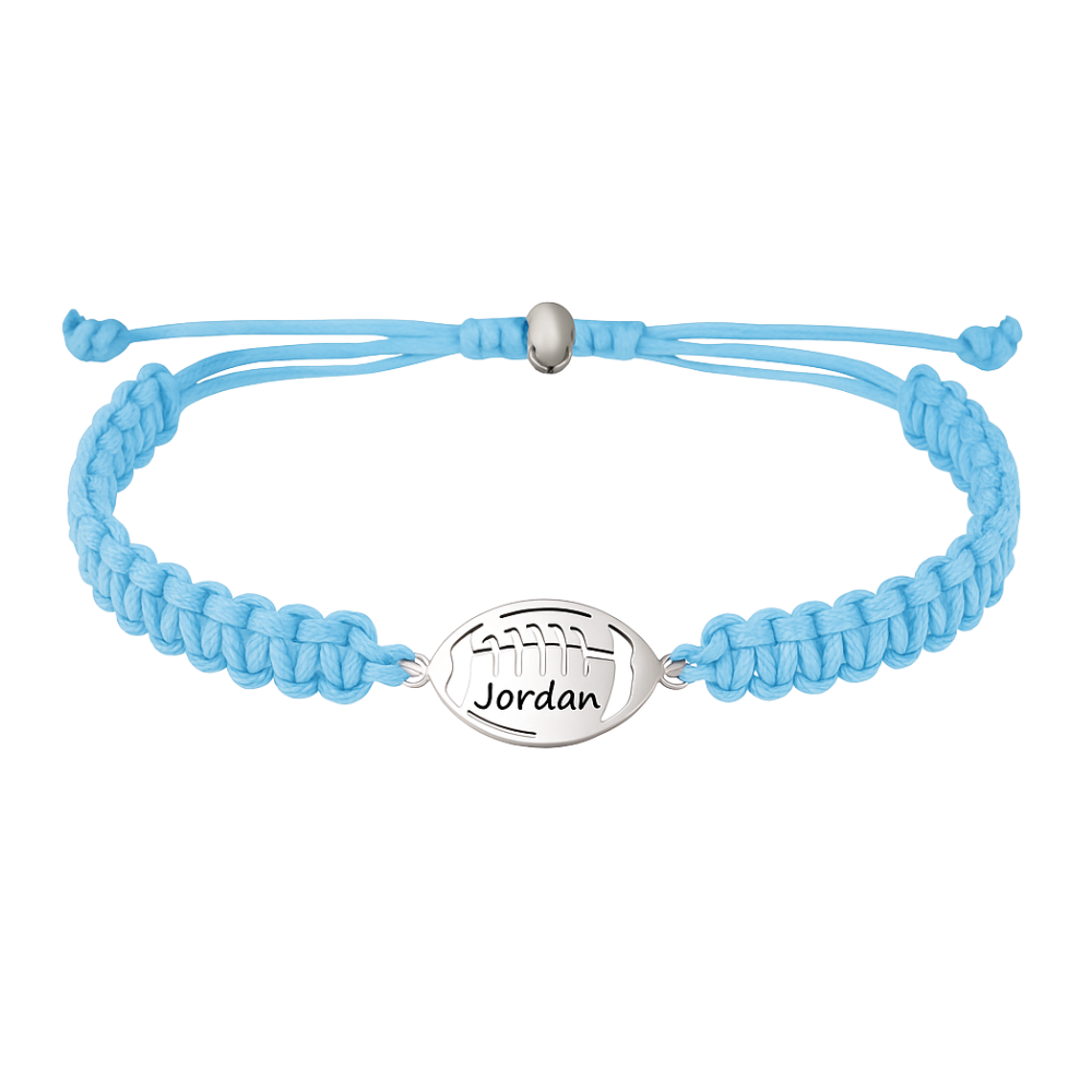 Personalized Engraved Football Rope Bracelet - Pick Color