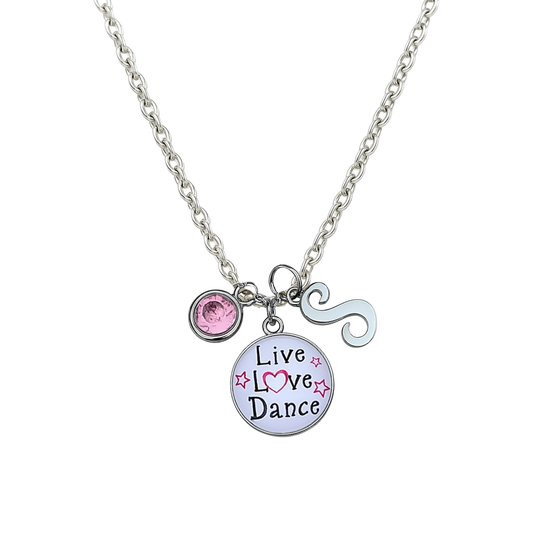 Live Love Dance Necklace with Birthstone & Letter Charm