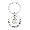 Live Love Softball keychain with silver-tone round charm and engraved softball design, perfect gift for players and fans