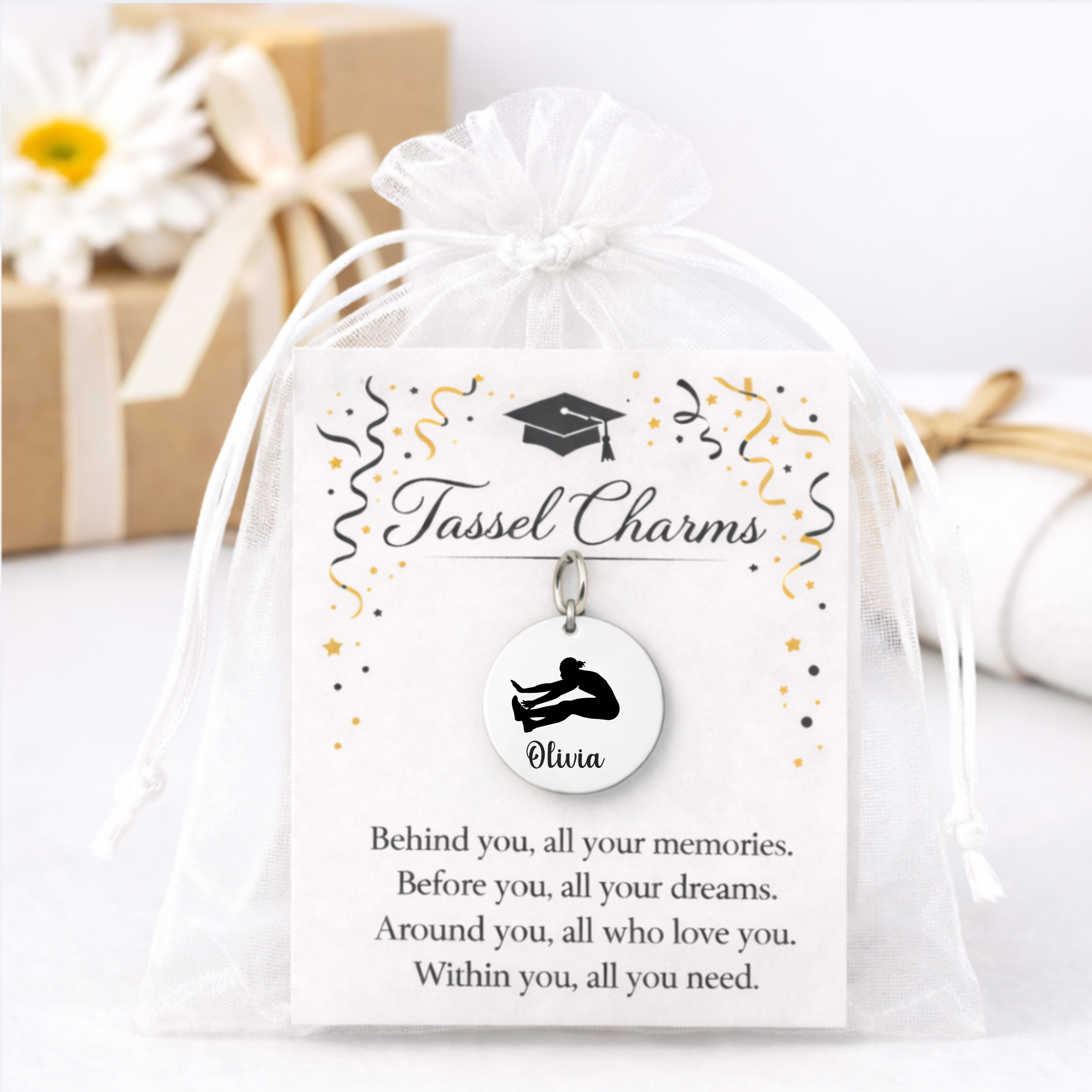 Long Jump Engraved Tassel Charm