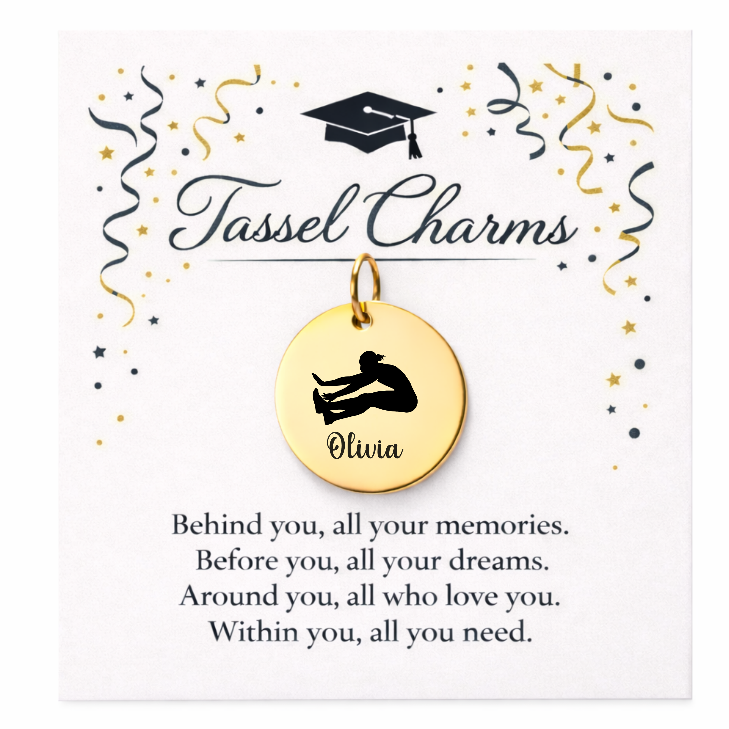 Long Jump Engraved Tassel Charm
