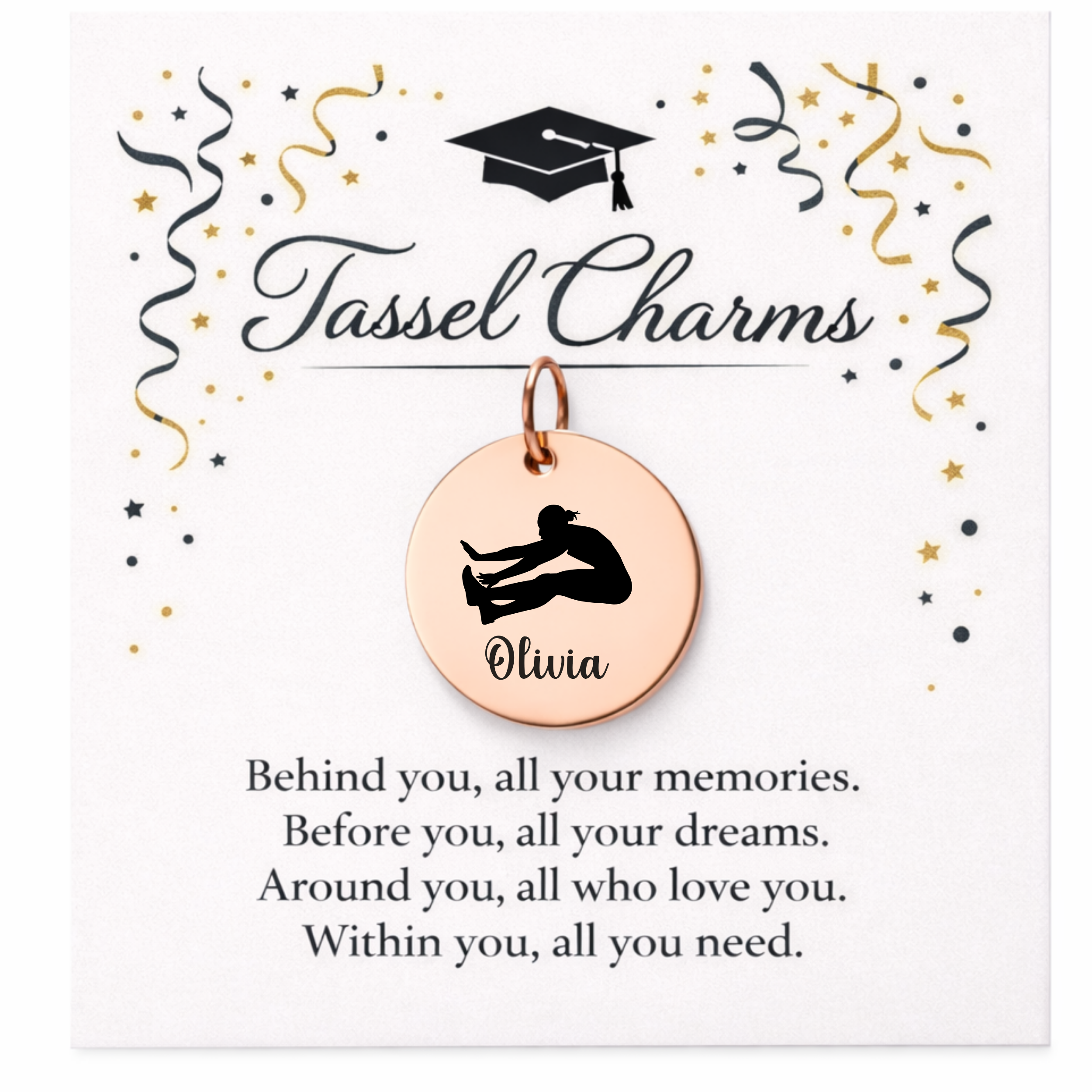 Long Jump Engraved Tassel Charm