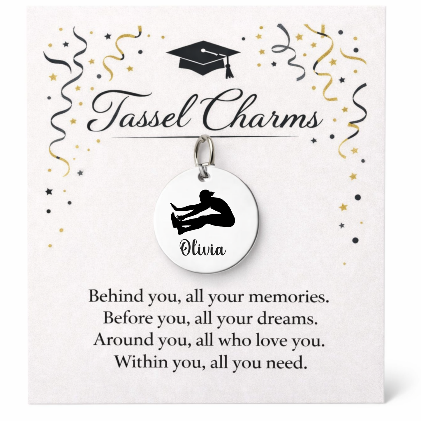 Long Jump Engraved Tassel Charm