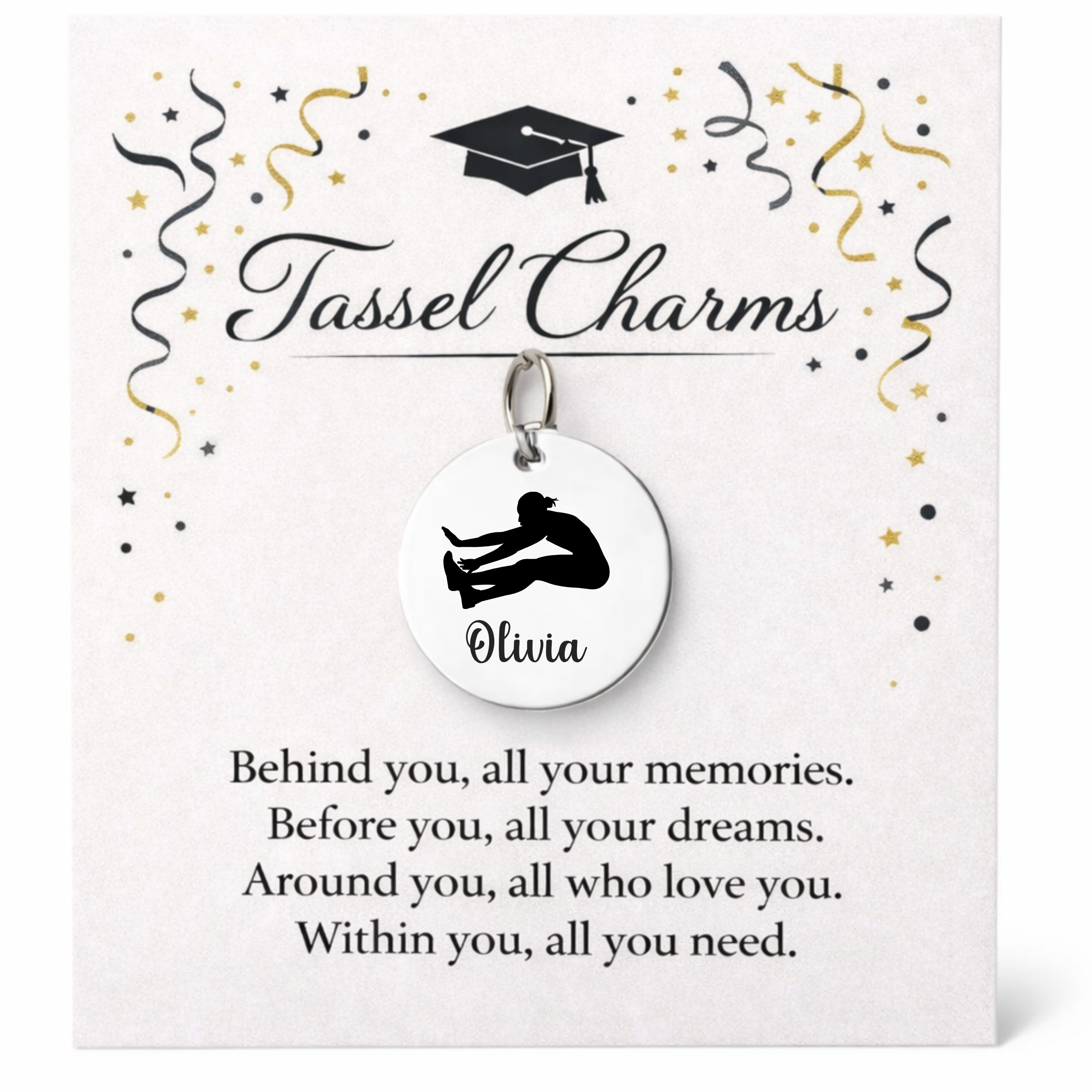 Long Jump Engraved Tassel Charm