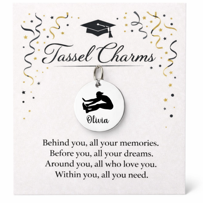 Long Jump Engraved Tassel Charm