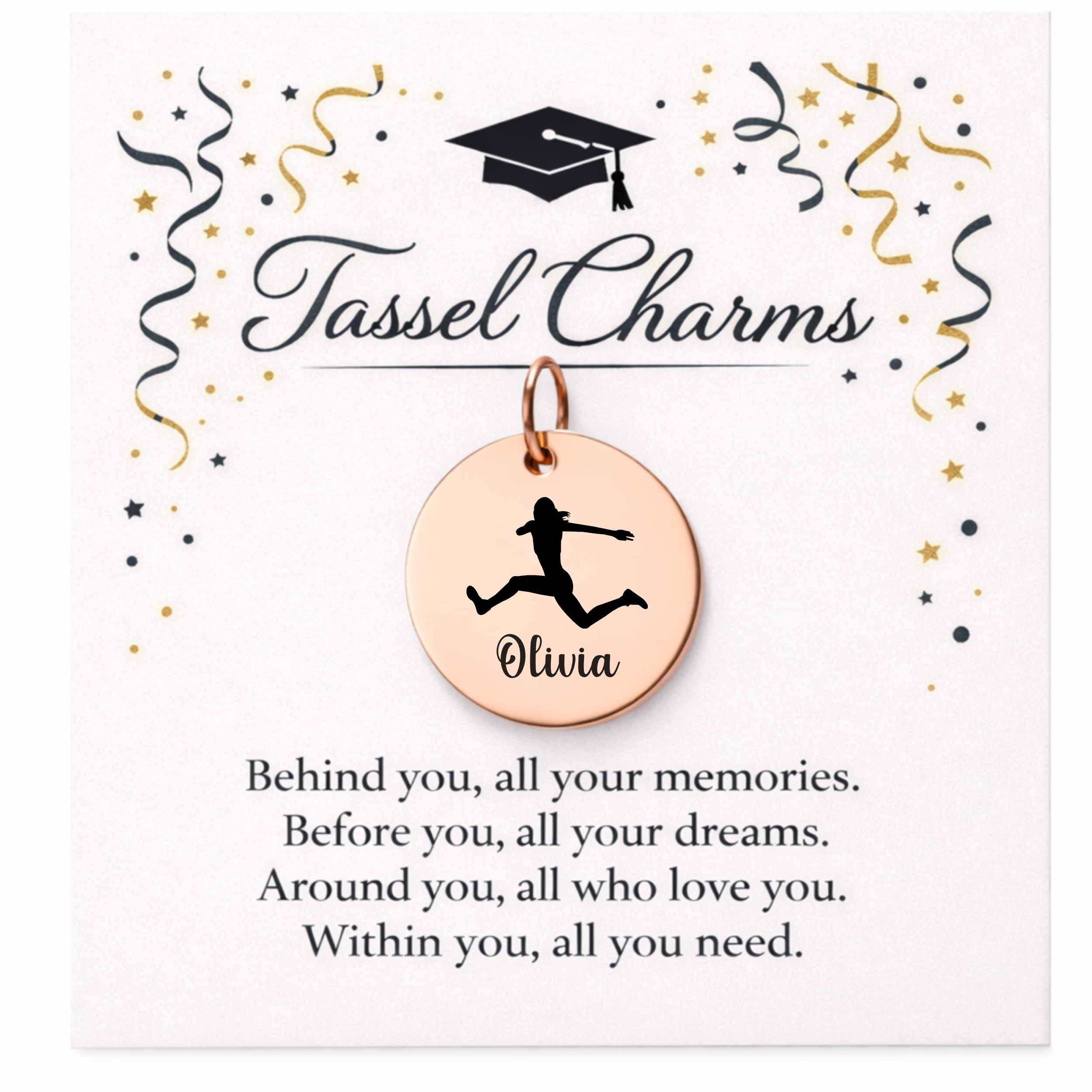 Long Jump Engraved Tassel Charm