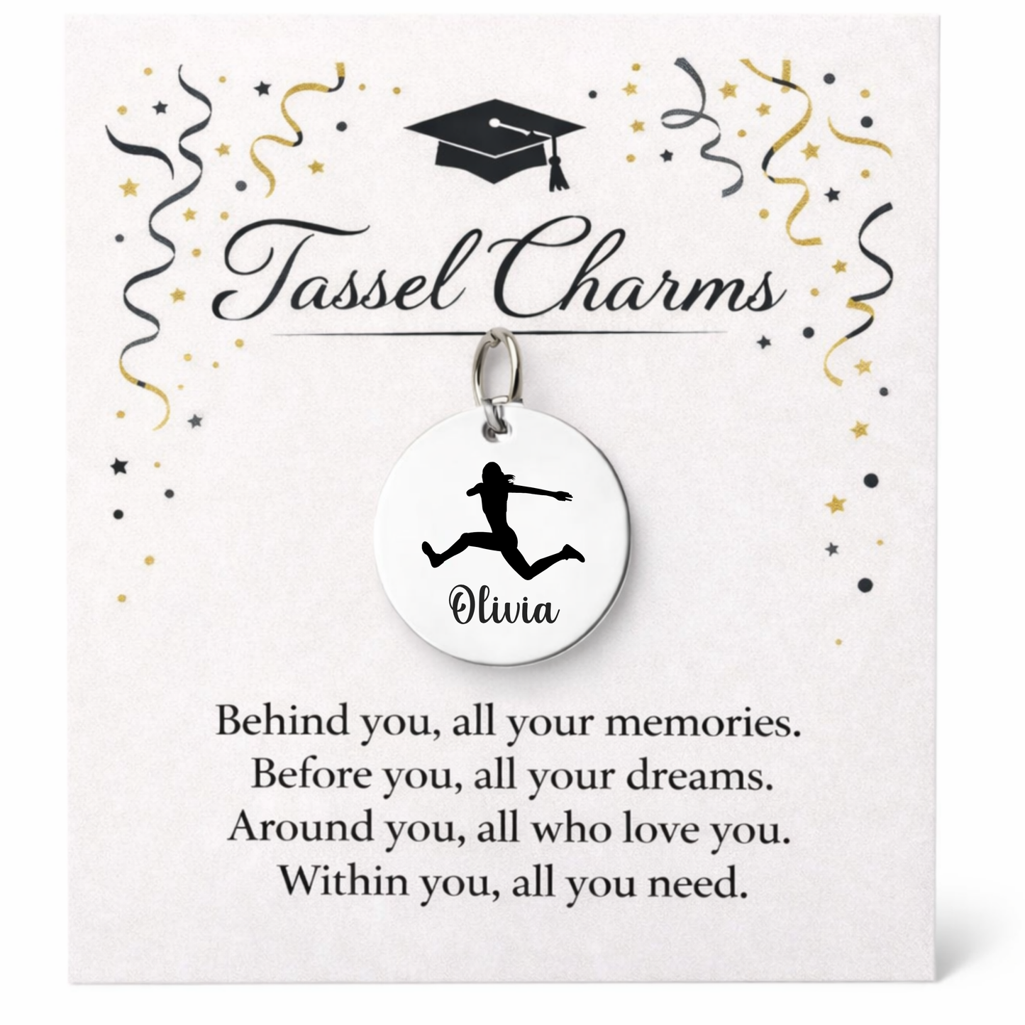 Long Jump Engraved Tassel Charm