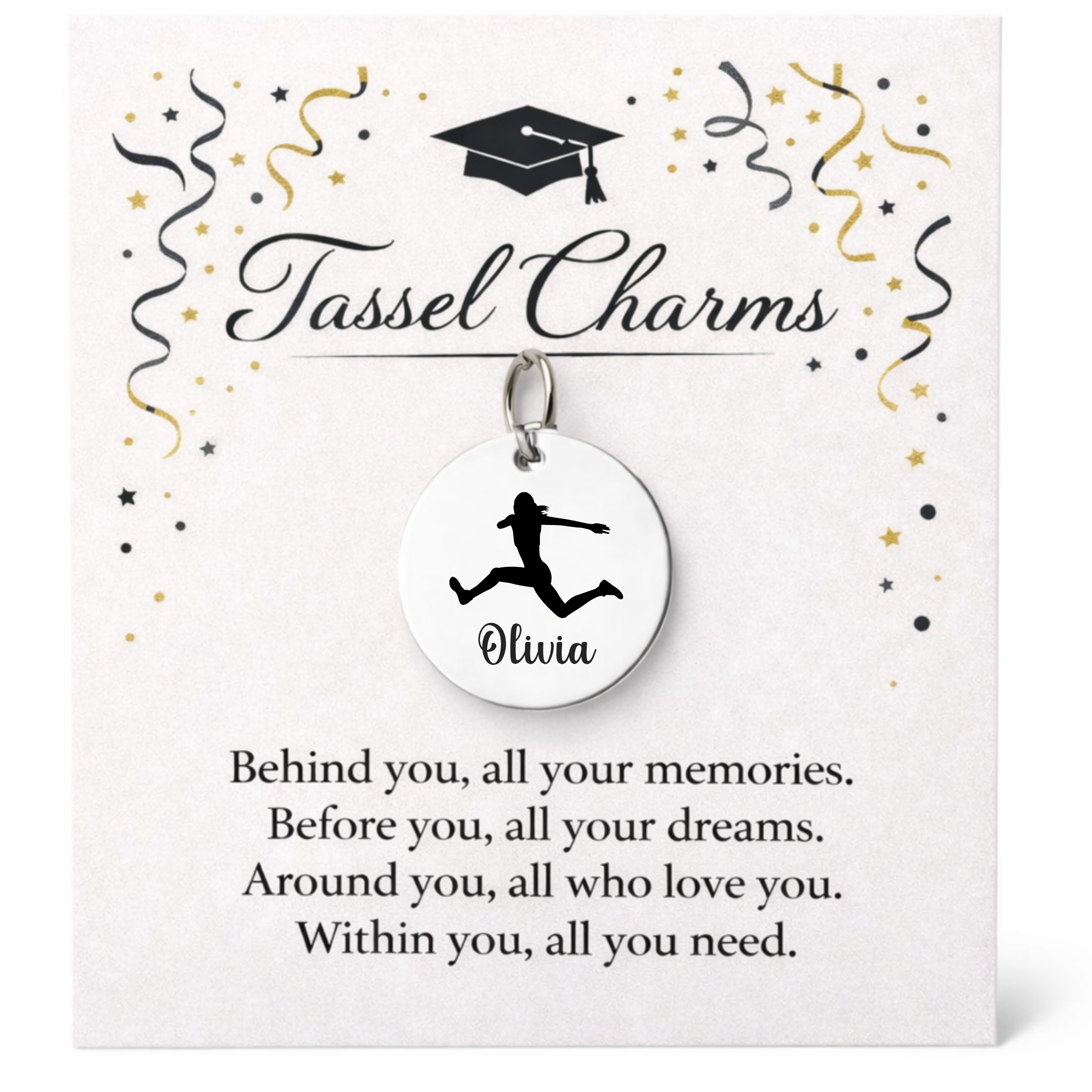 Long Jump Engraved Tassel Charm