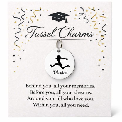 Long Jump Engraved Tassel Charm