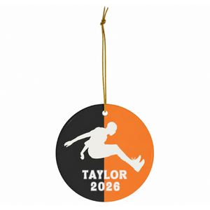Long Jump Ornament, Personalized Boys Track and Field Christmas Ornament, Ceramic Tree Ornament