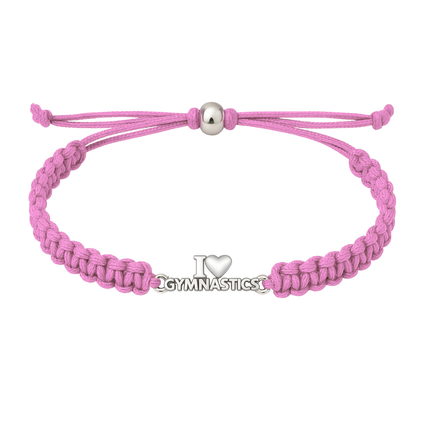 Pink gymnastics bracelet with hypoallergenic silver heart charm