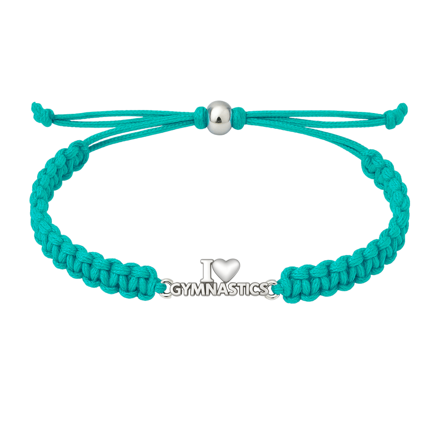 Teal gymnastics bracelet featuring durable braided cord and silver-tone charm