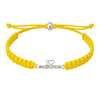 Yellow braided gymnastics bracelet with slip-knot closure and silver charm