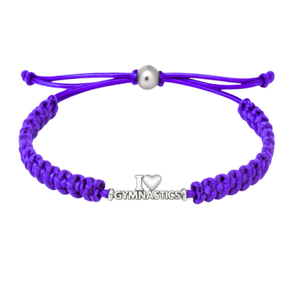 Purple gymnastics bracelet with athletic design and silver heart charm