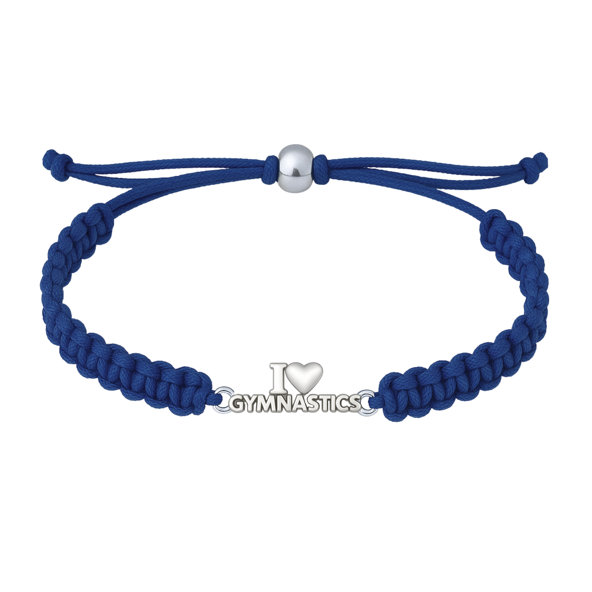 Navy blue gymnastics bracelet with sporty braided cord and heart charm