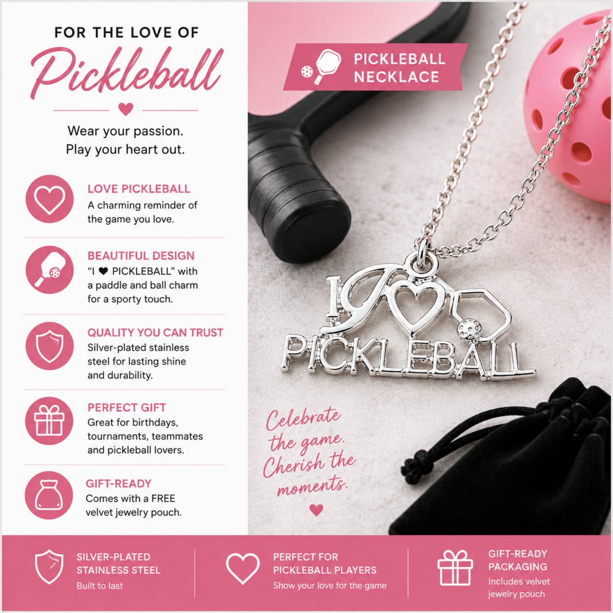Love Pickleball Charm Necklace