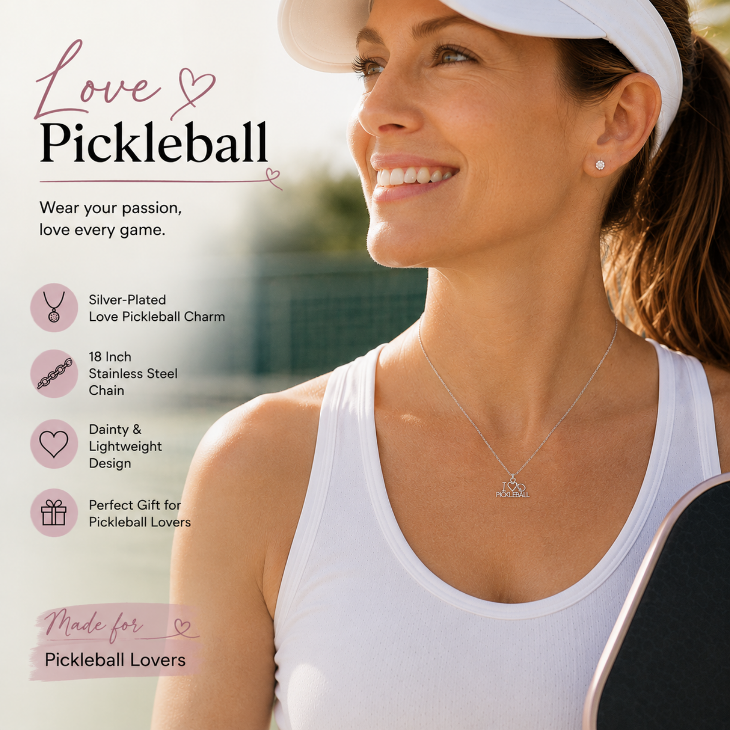 Love Pickleball Charm Necklace