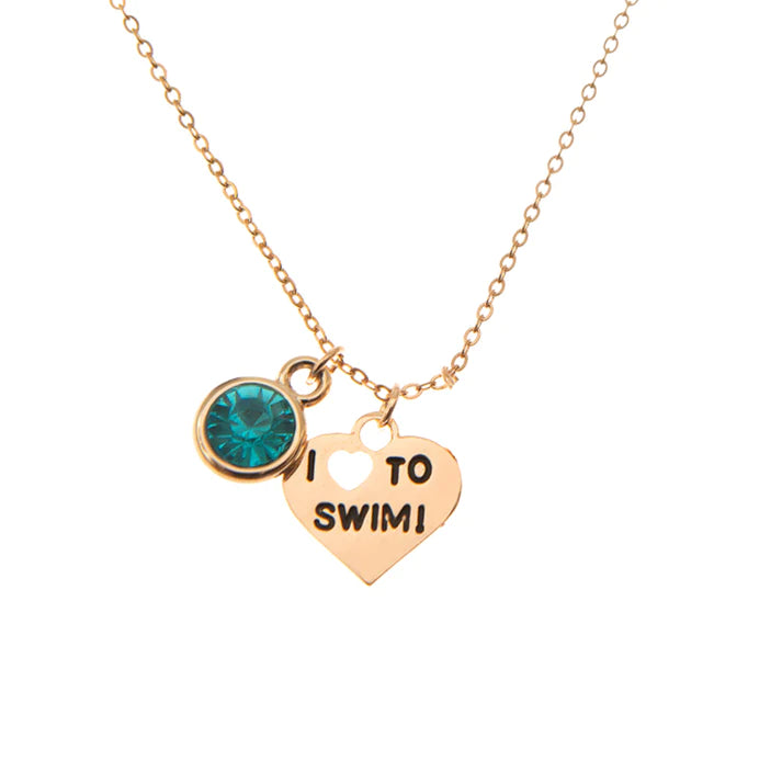I Love to Swim Necklace with Birthstone Charm