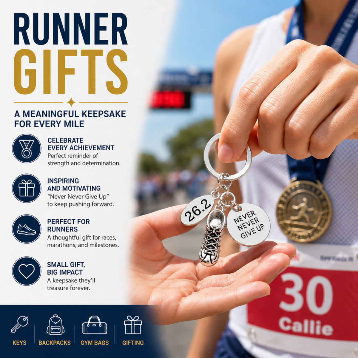 Marathon Runner Never Give Up Keychain