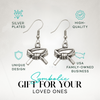 Product features image with silver and gold martial arts earrings, highlighting durability and gift appeal