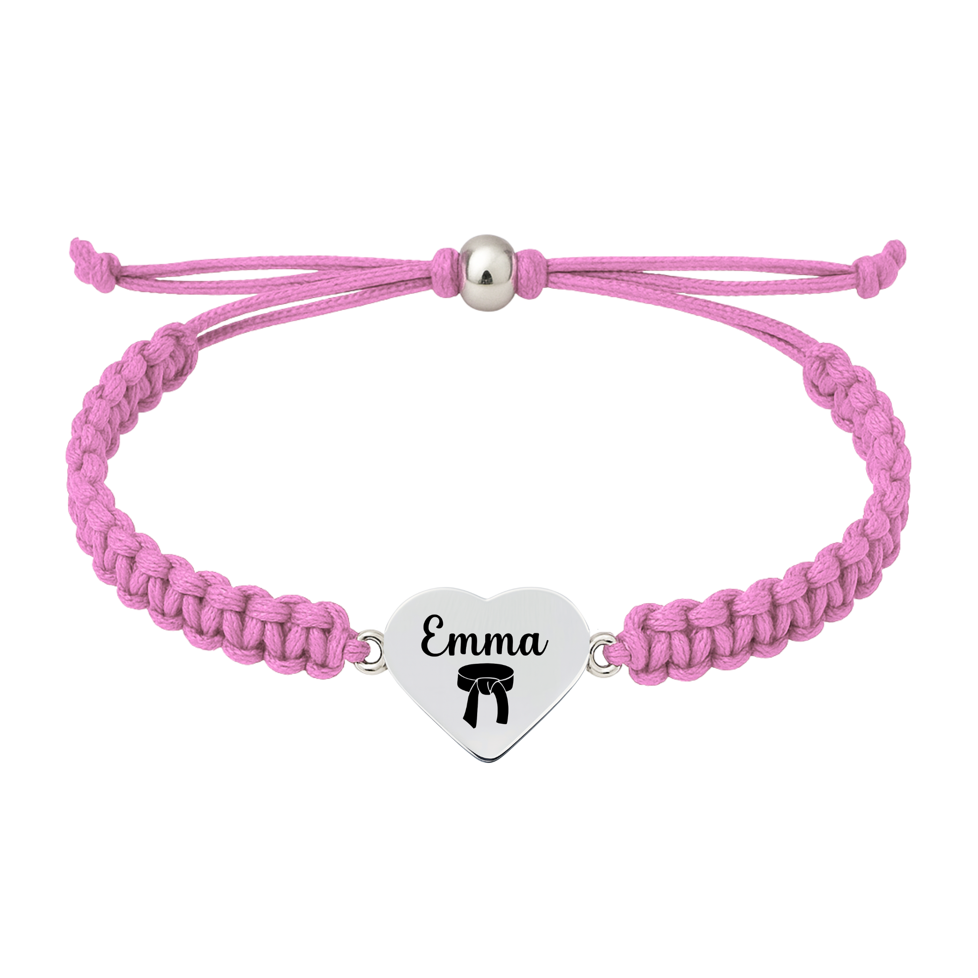 Light pink bracelet with engraved martial arts charm