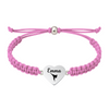 Light pink bracelet with stainless steel heart charm for martial artists, engraved with belt symbol