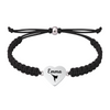 Black adjustable bracelet with personalized stainless steel heart charm for martial arts