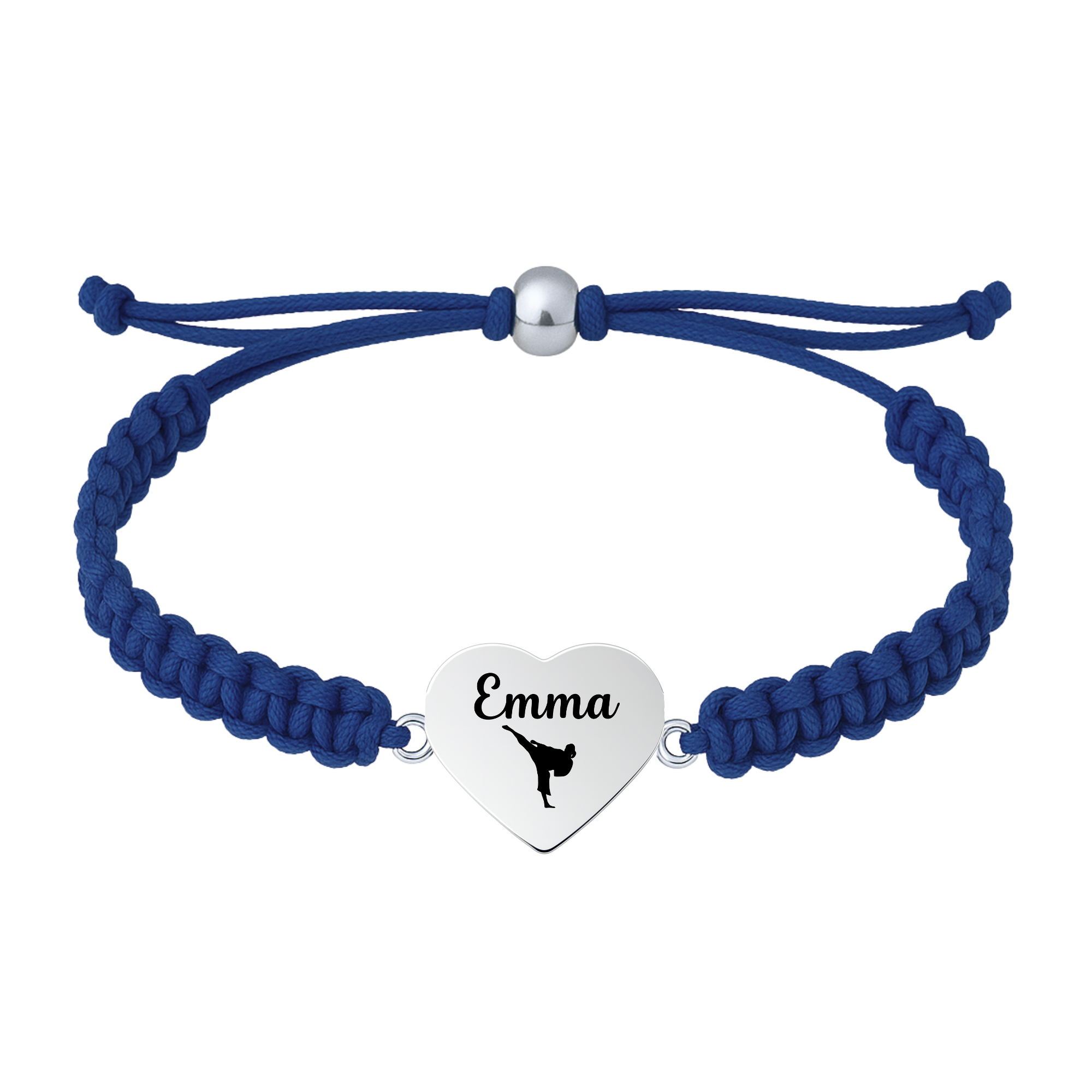 Navy bracelet with stainless steel martial arts engraved charm and adjustable cord