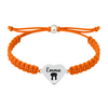 Orange bracelet with engraved heart charm personalized with martial arts design