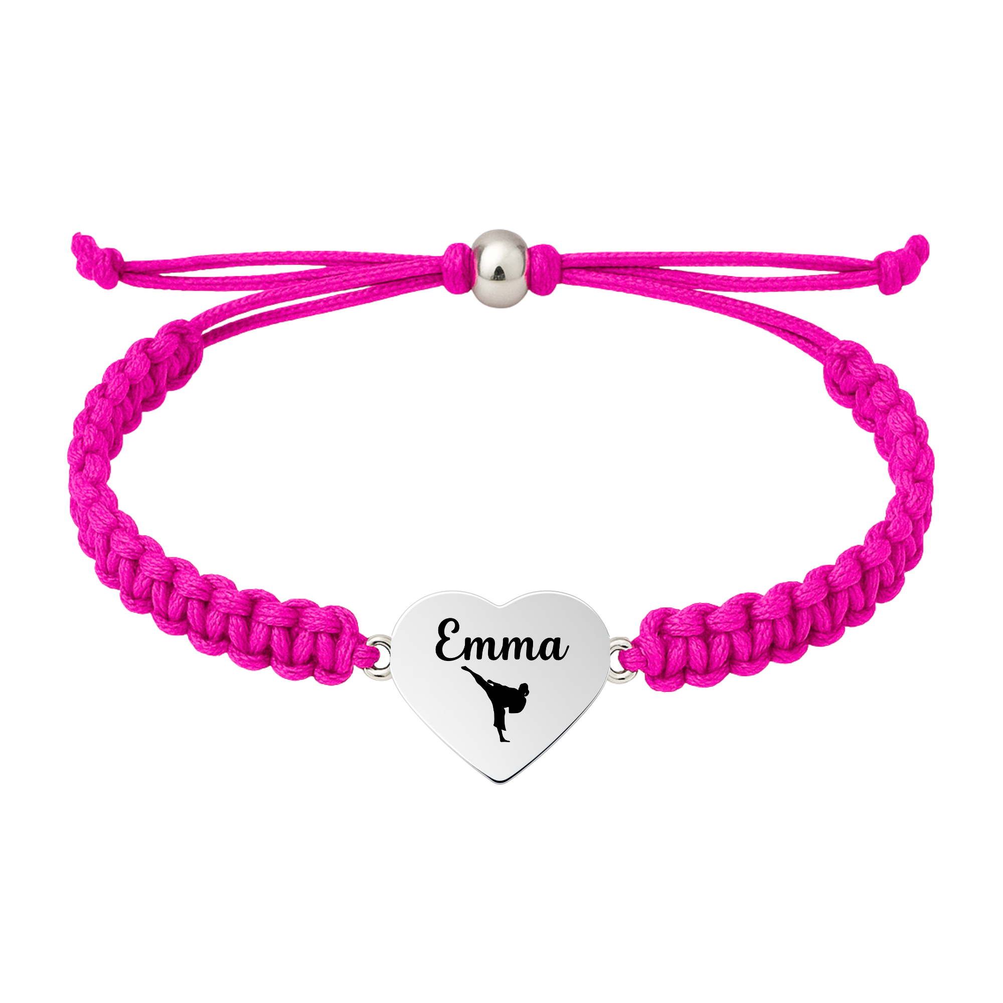 Hot Pink bracelet with heart charm engraved with belt icon