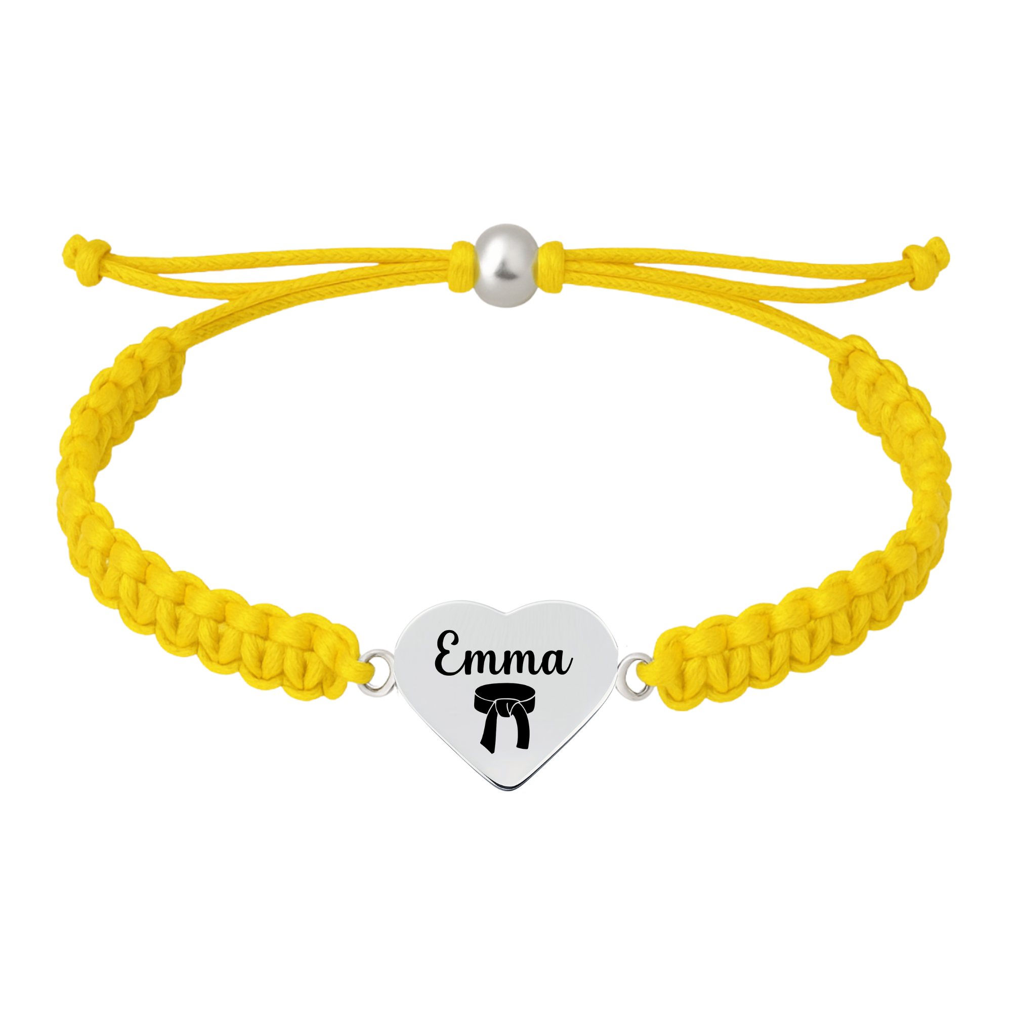 Bright yellow bracelet with name-engraved martial arts heart char